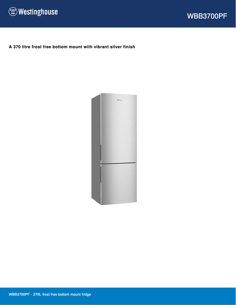 Page 1 de la notice Fiche technique Westinghouse WBB3700PF