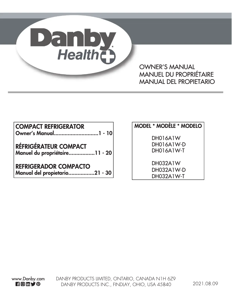 Page 1 de la notice Manuel utilisateur Danby DH016A1W-D