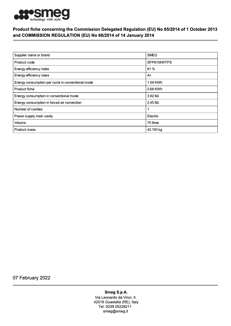 Page 1 de la notice Brochure Smeg SFP6104WTPS
