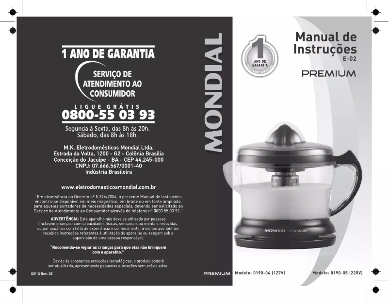 Página 1 del manual Manual de usuario Mondial Premium E-02