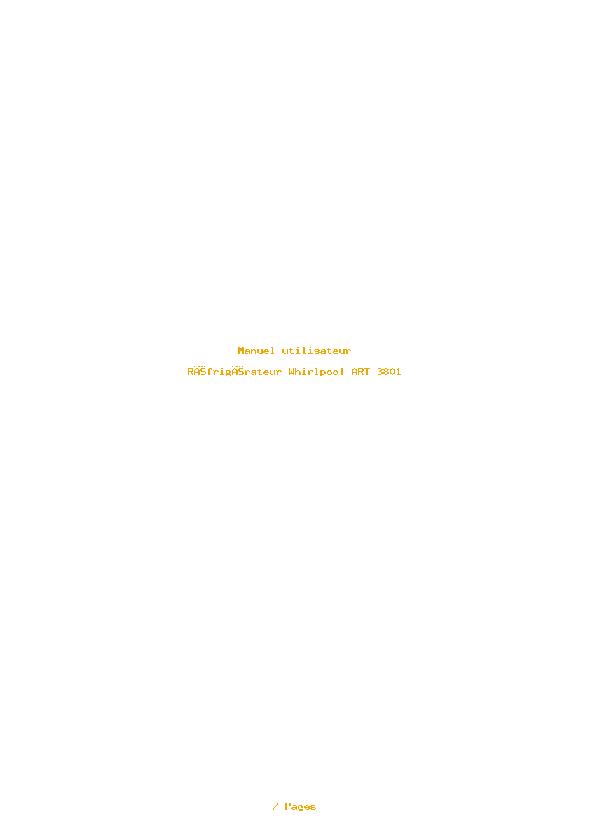 Page 1 de la notice Manuel utilisateur Whirlpool ART 3801