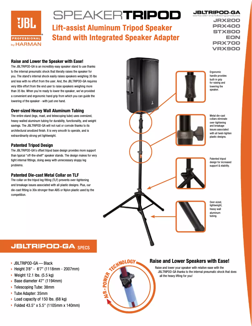 Page 1 de la notice Fiche technique JBL JBLTRIPOD-GA