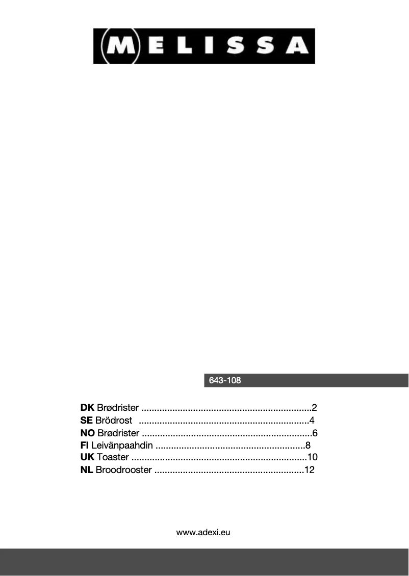 Page 1 de la notice Manuel utilisateur Melissa 643-108