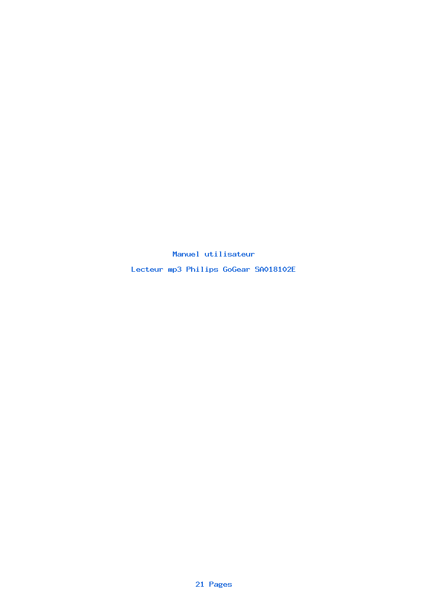 Page 1 de la notice Manuel utilisateur Philips GoGear SA018102E