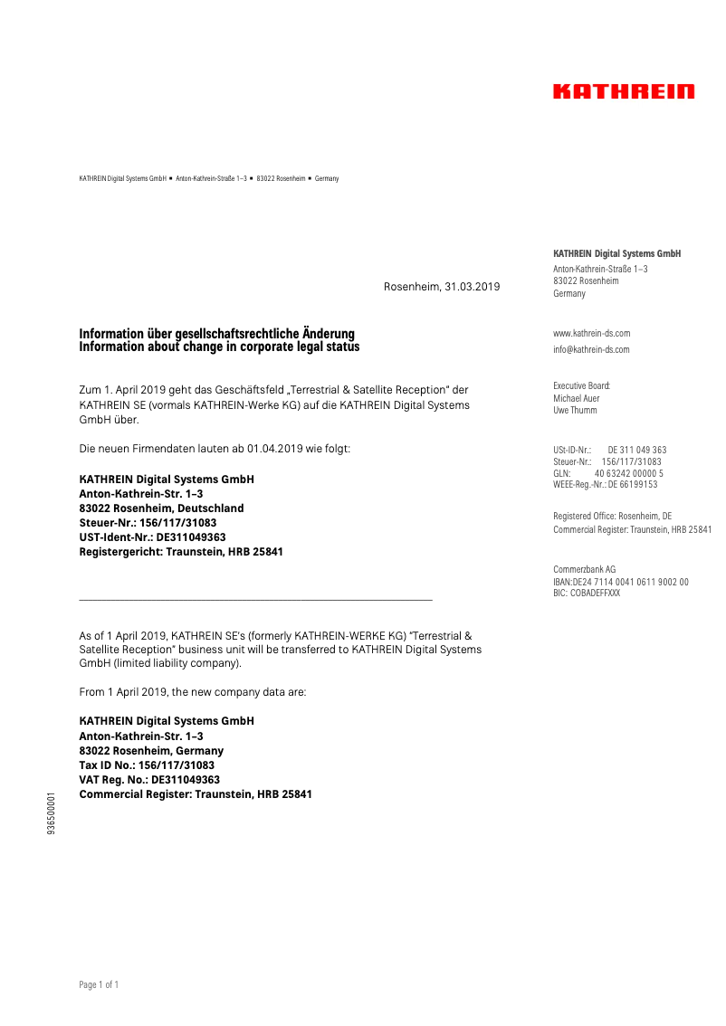 Page 1 de la notice Manuel utilisateur Kathrein EAD 21