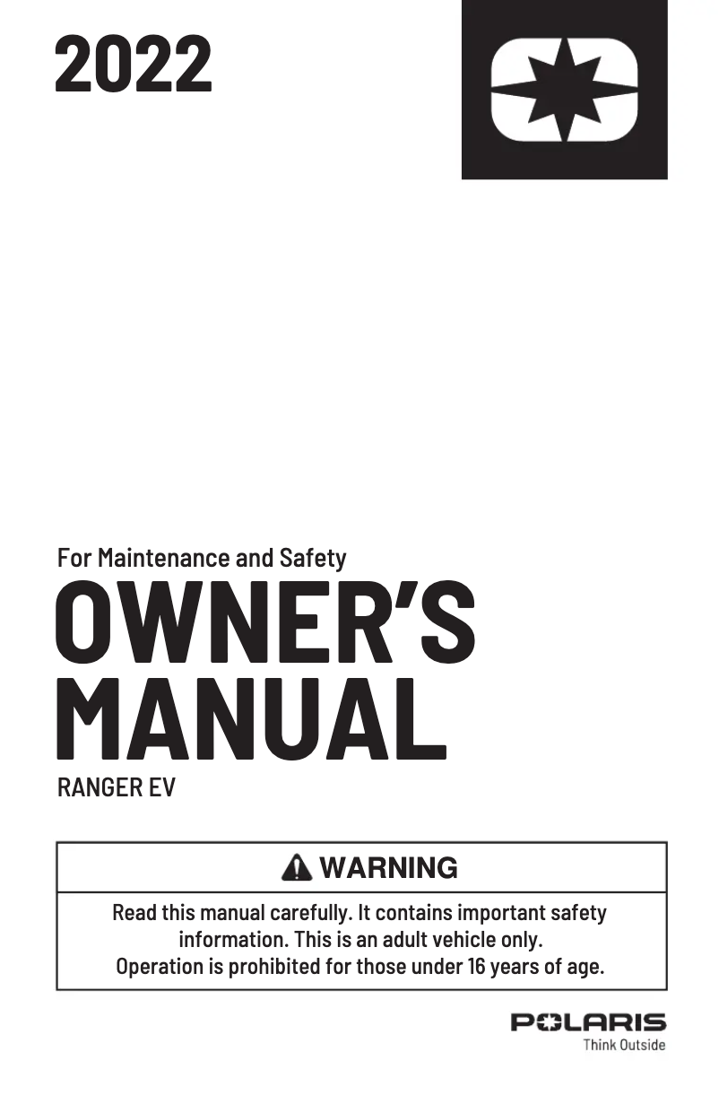 Page 1 de la notice Manuel utilisateur Polaris Ranger EV (2022)