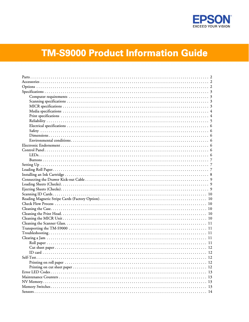 Page 1 de la notice Fiche technique Epson TM-S9000