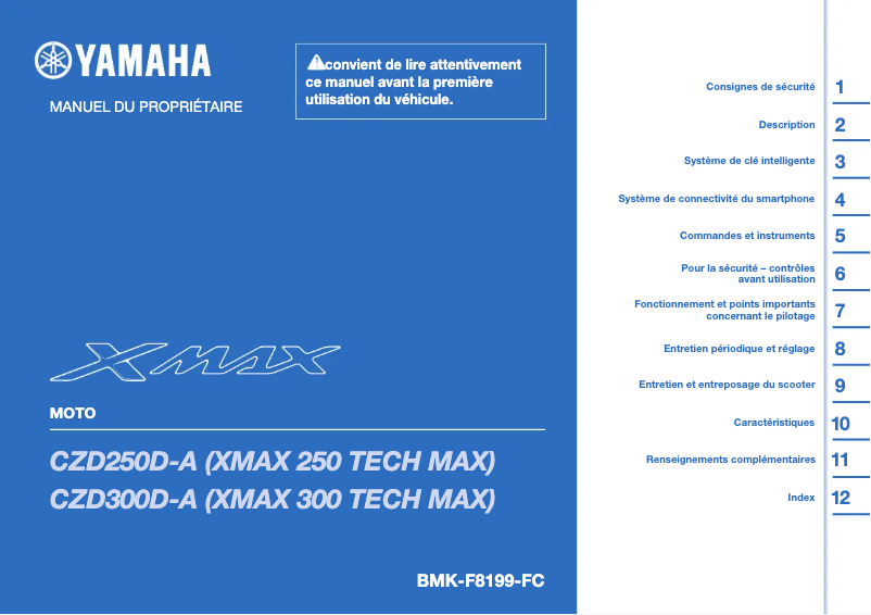 Page 1 de la notice Manuel utilisateur Yamaha XMAX300 TECH MAX (2024)