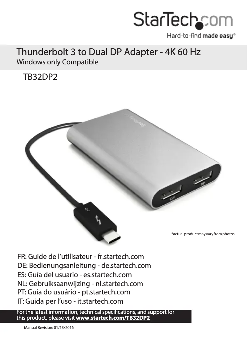 Page 1 de la notice Manuel utilisateur StarTech.com TB32DP2