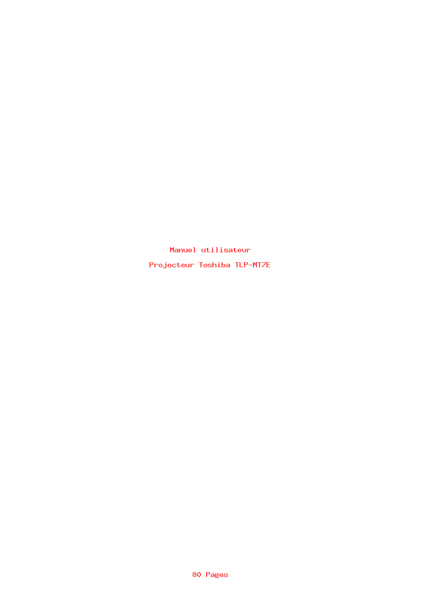 Page 1 de la notice Manuel utilisateur Toshiba TLP-MT7E