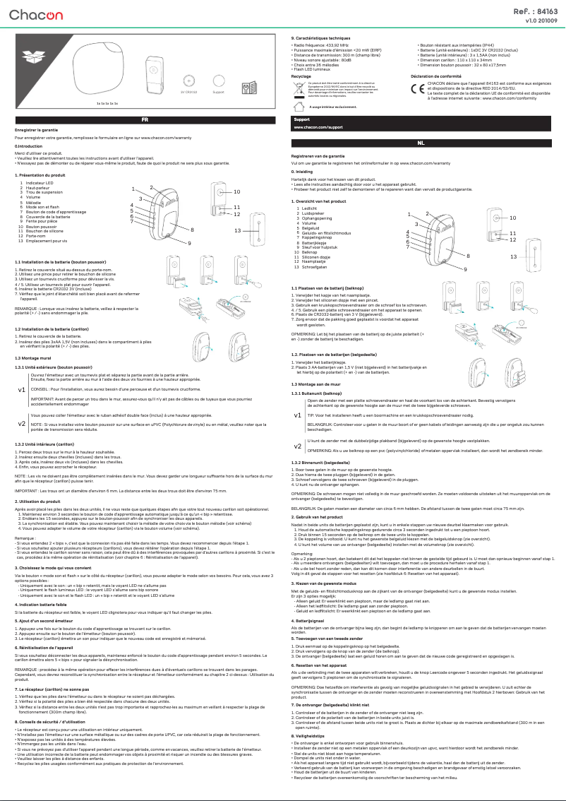 Page 1 de la notice Manuel utilisateur Chacon 84163