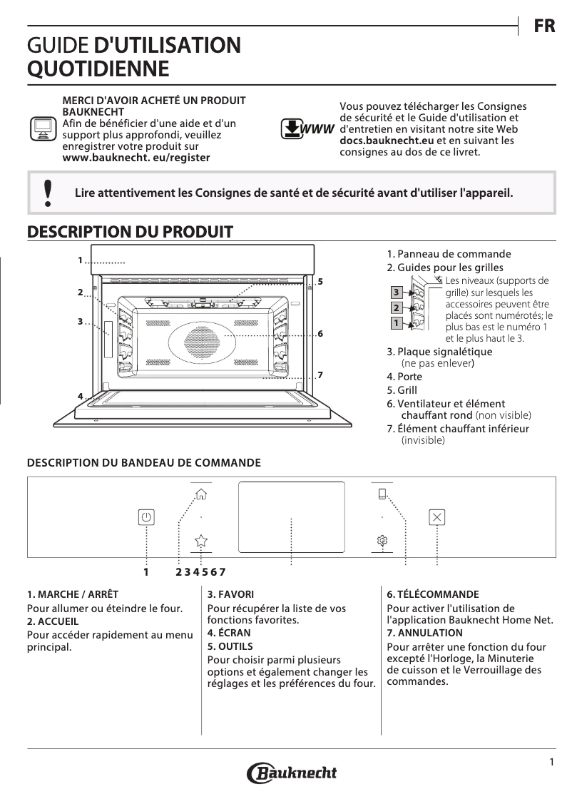 Page 1 de la notice Manuel d'utilisation et d'entretien Bauknecht EMEK11 F545