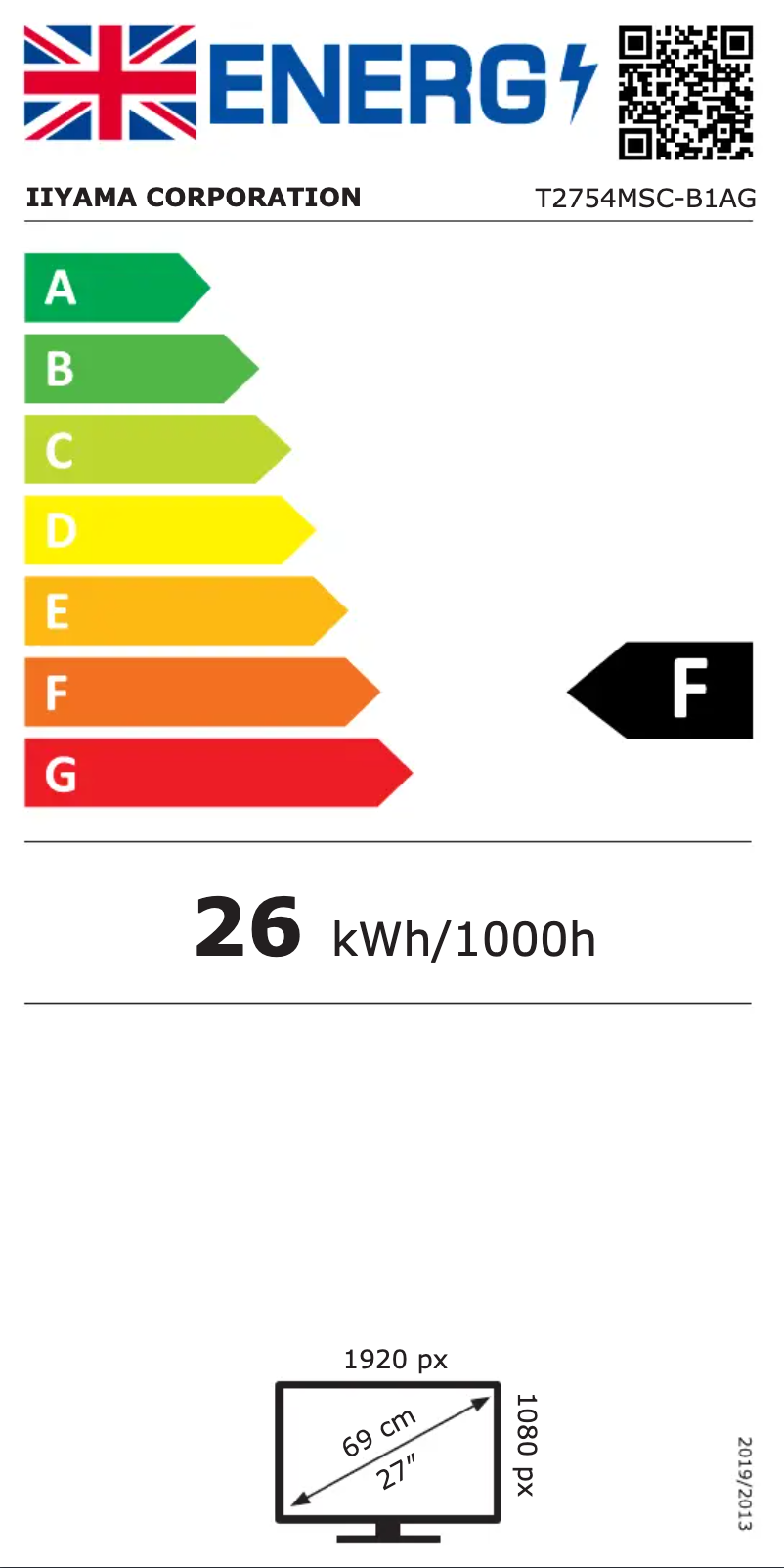 Page 1 de la notice Label énergétique Iiyama ProLite T2754MSC