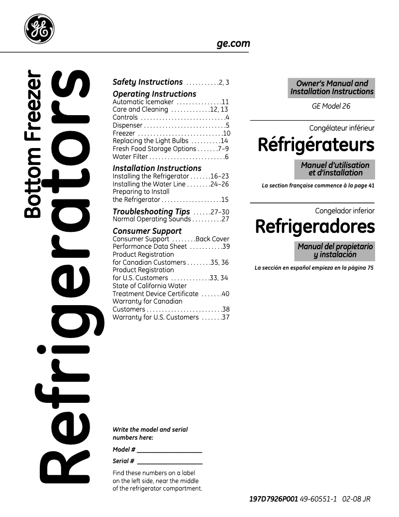 Page 1 de la notice Guide d'installation GE GFSL6KKXLS