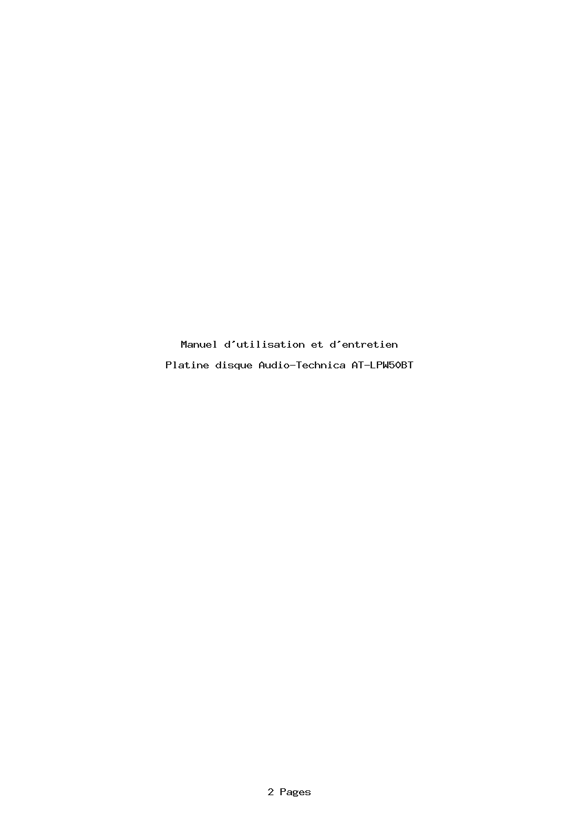 Page 1 de la notice Manuel d'utilisation et d'entretien Audio-Technica AT-LPW50BT