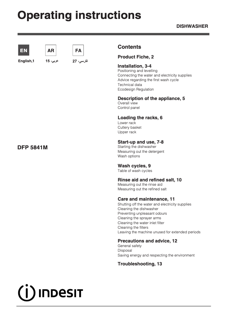 Página 1 del manual Manual de usuario Indesit DFP 5841M NX EX