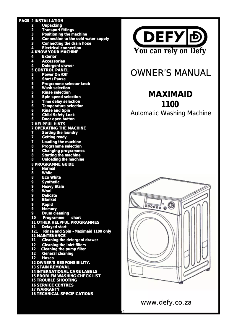 Página 1 del manual Manual de usuario Defy Maximaid 1100