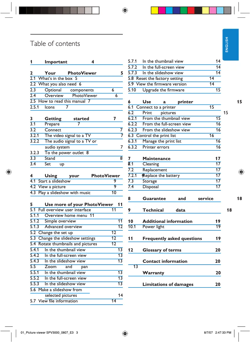 Page n°1 - Mode d'emploi Philips PhotoViewer SPV3000