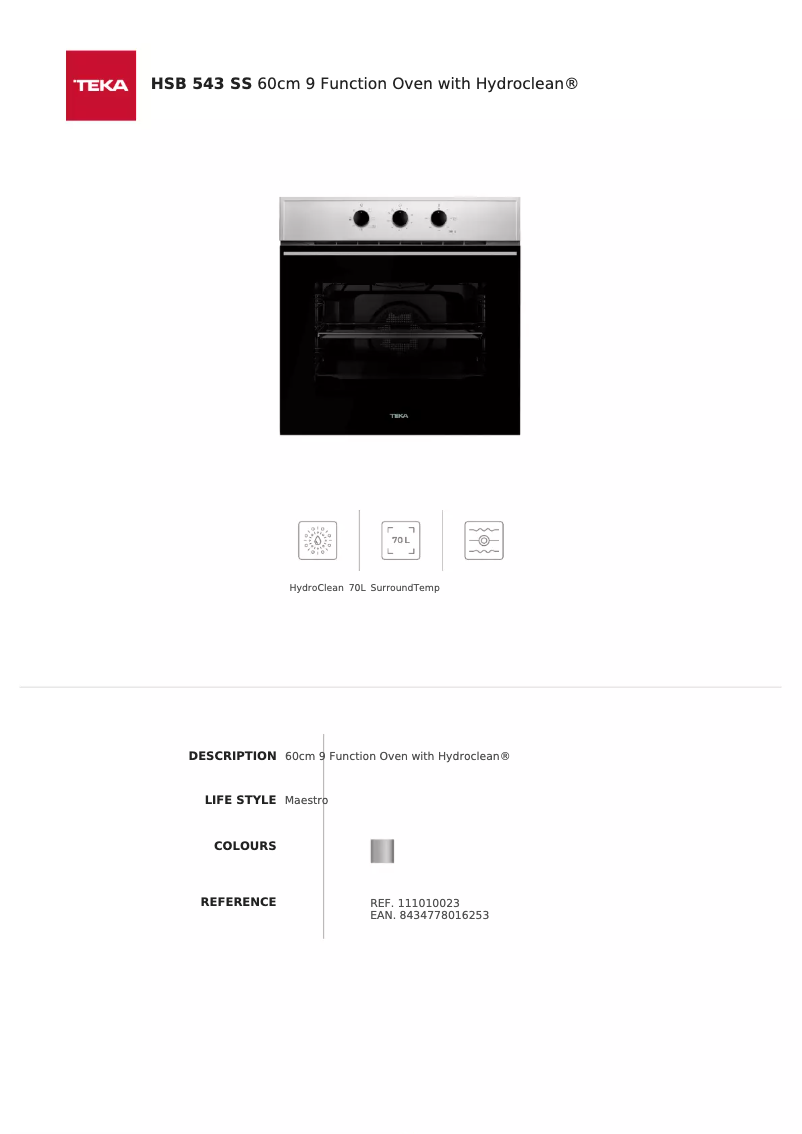 Page 1 de la notice Fiche technique Teka HSB 543