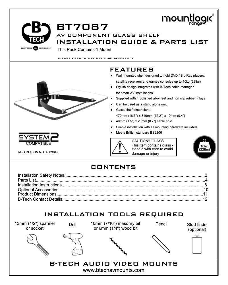 Page 1 of the manual User Manual B-Tech BT7087