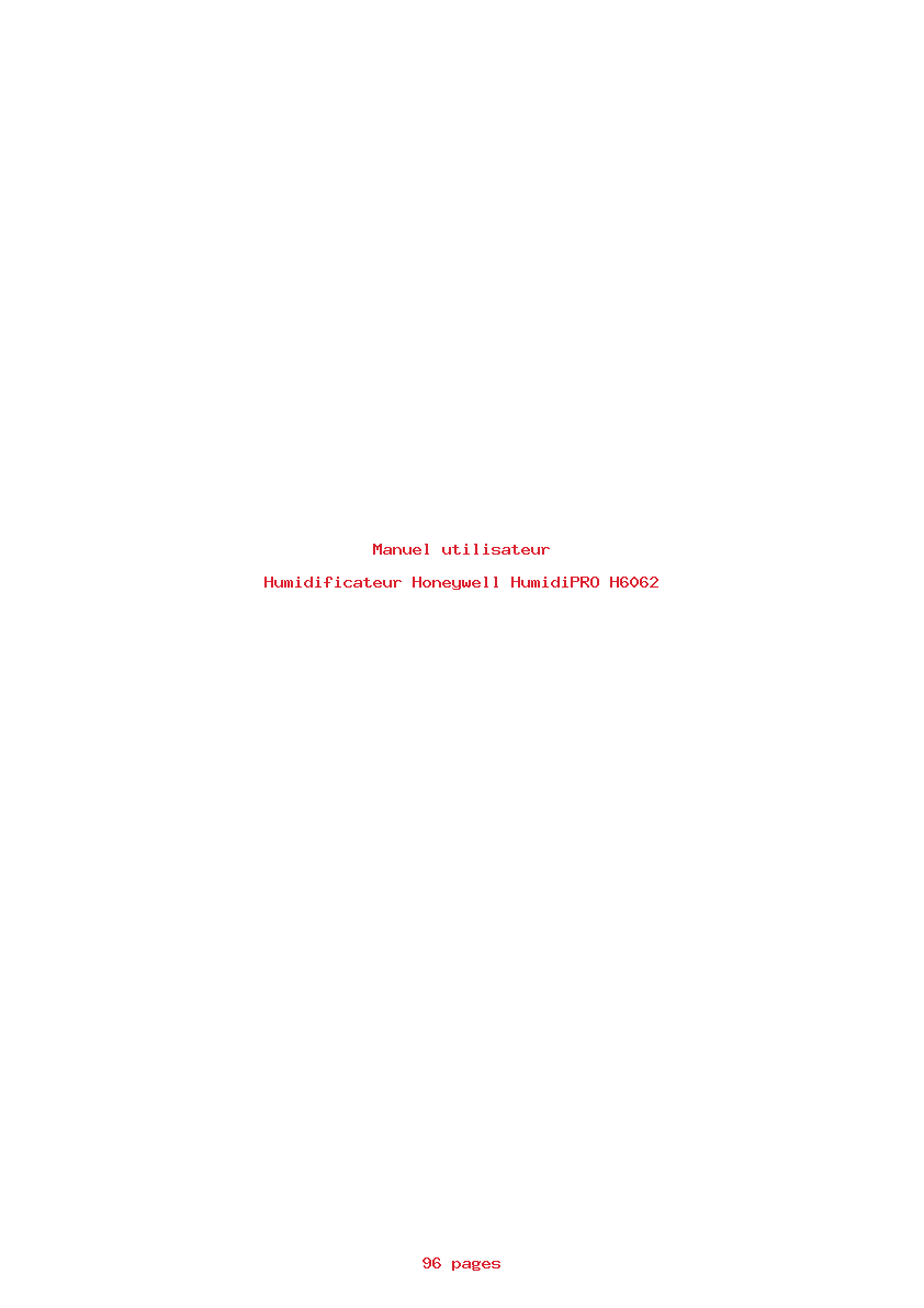 Page 1 de la notice Manuel utilisateur Honeywell HumidiPRO H6062