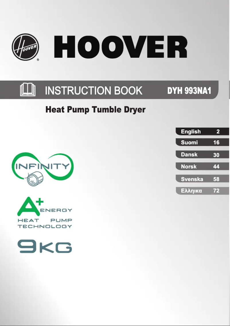Page 1 de la notice Manuel utilisateur Hoover DYH 993NA1-S