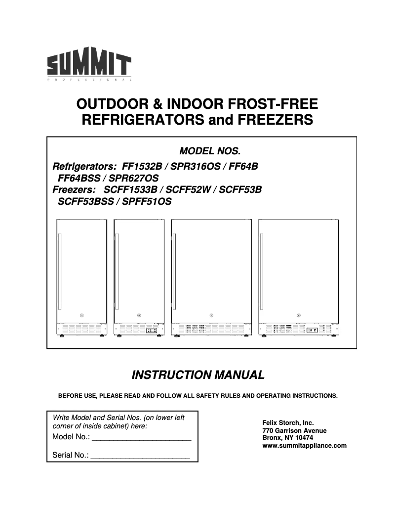 Page 1 de la notice Manuel d'utilisation et d'entretien Summit SCFF53BXKSHH