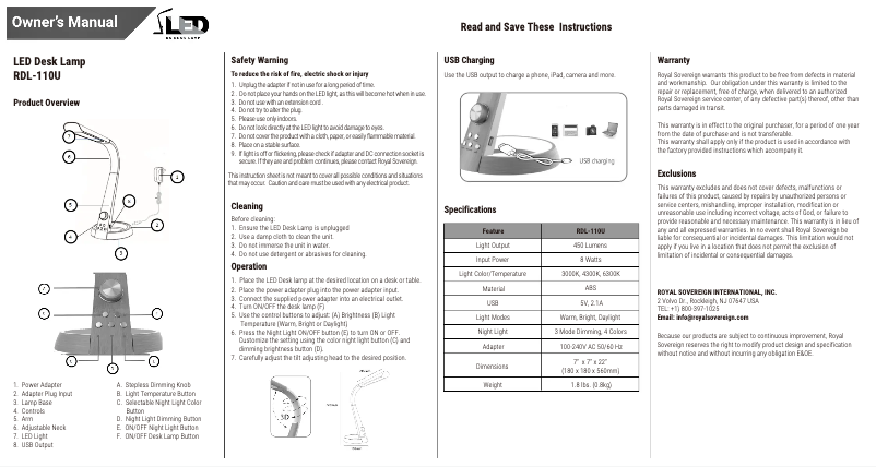 Page 1 de la notice Manuel utilisateur Royal Sovereign RDL-110U