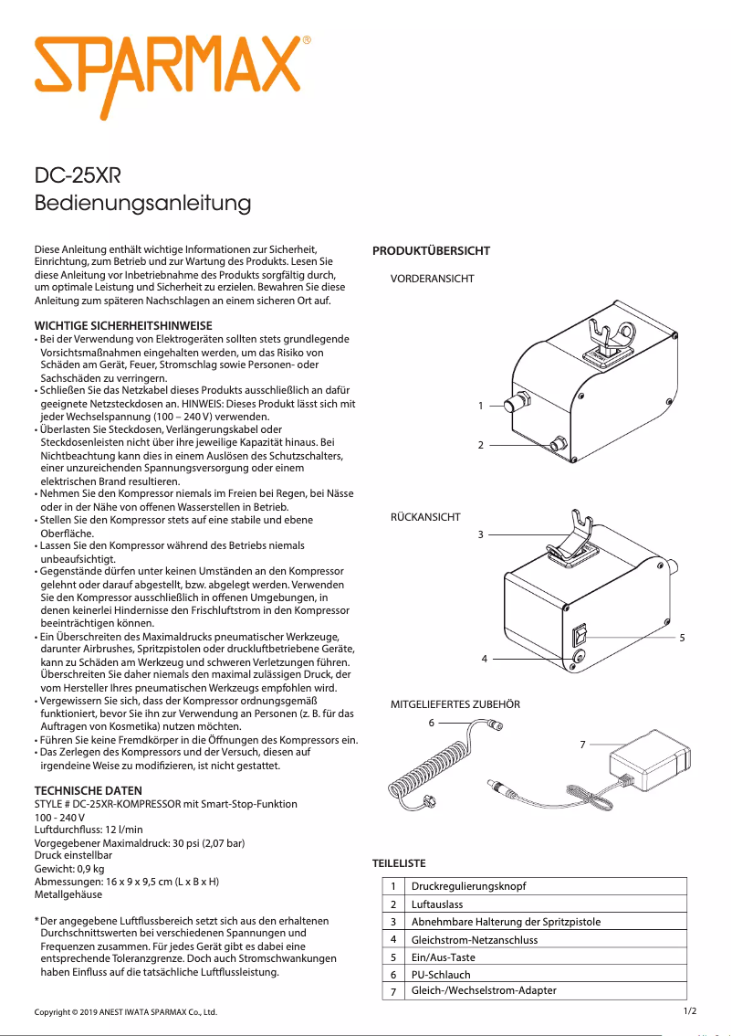 Página 1 del manual Manual de usuario Sparmax DC-25XR