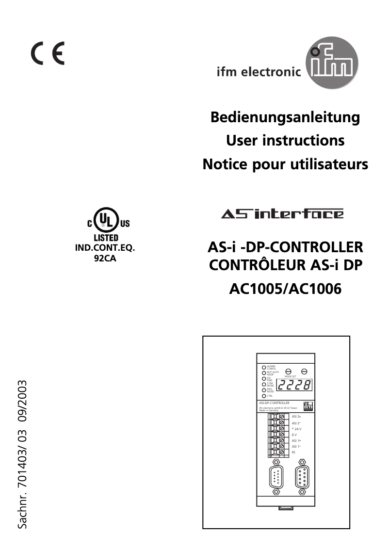 Page 1 de la notice Manuel utilisateur IFM AC1005