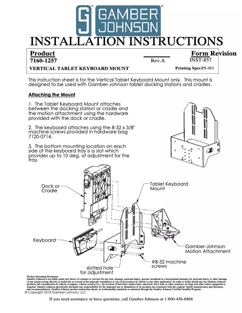 Page 1 de la notice Manuel utilisateur Gamber-Johnson 7160-1257