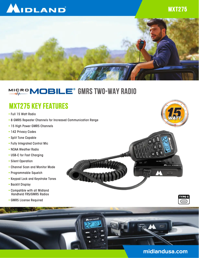 Page 1 de la notice Fiche technique Midland MicroMobile MXT275