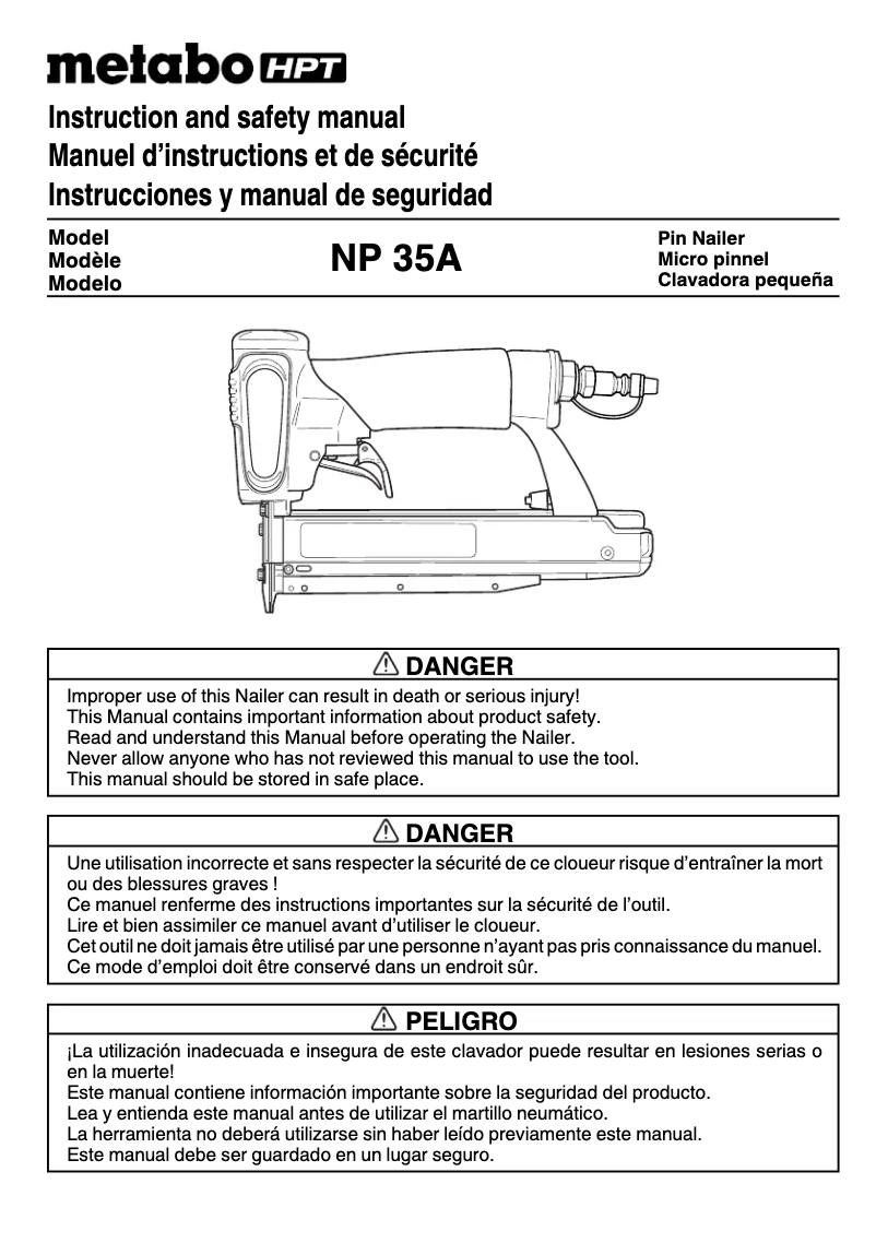 Page 1 de la notice Manuel utilisateur Metabo NP35A