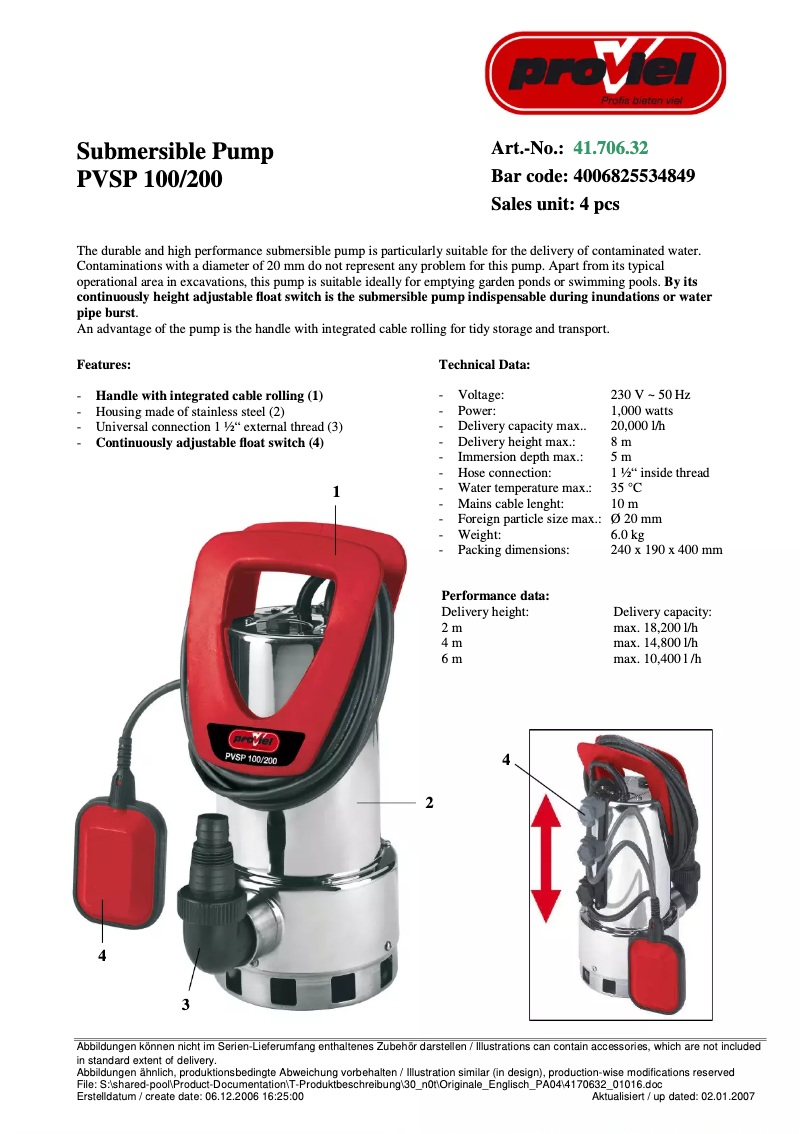Page 1 de la notice Manuel utilisateur Proviel PVSP 100/200