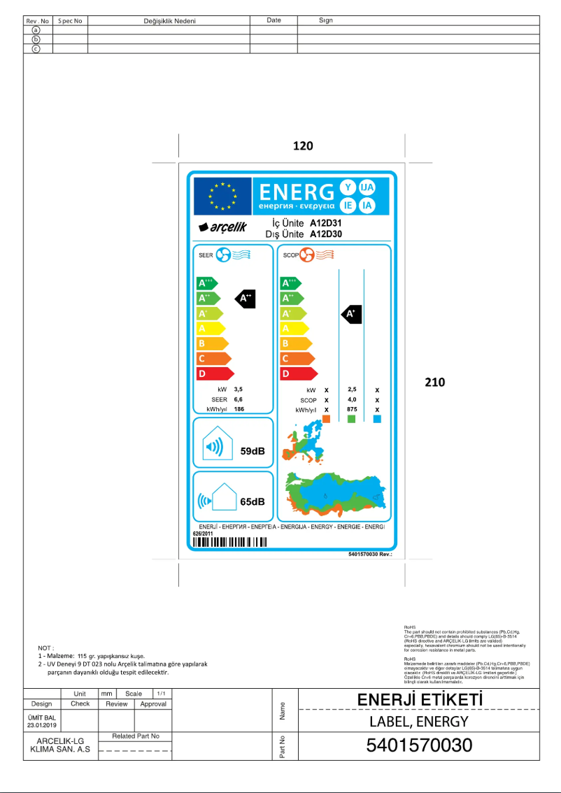 Page 1 de la notice Manuel utilisateur Arçelik A12D30