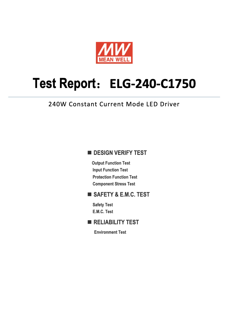 Page 1 de la notice Fiche technique Mean Well ELG-240-C1750