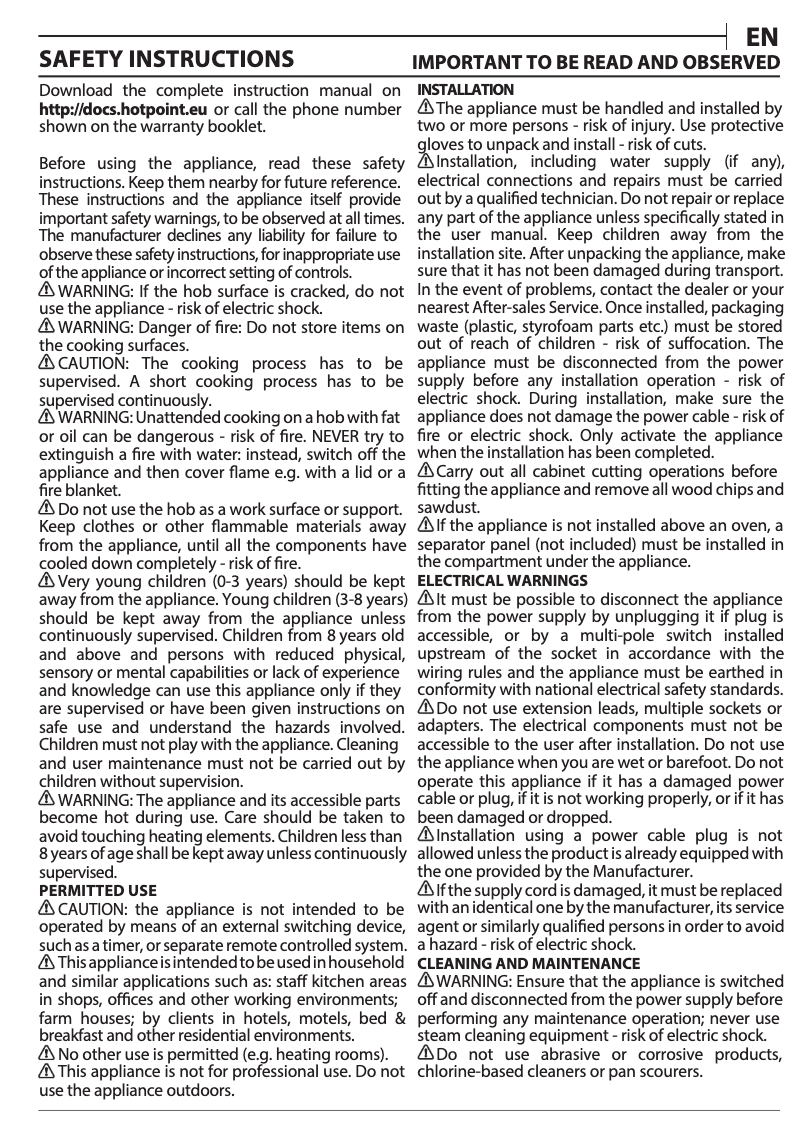 Página 1 del manual Instrucciones / montaje Hotpoint HR 612 C H