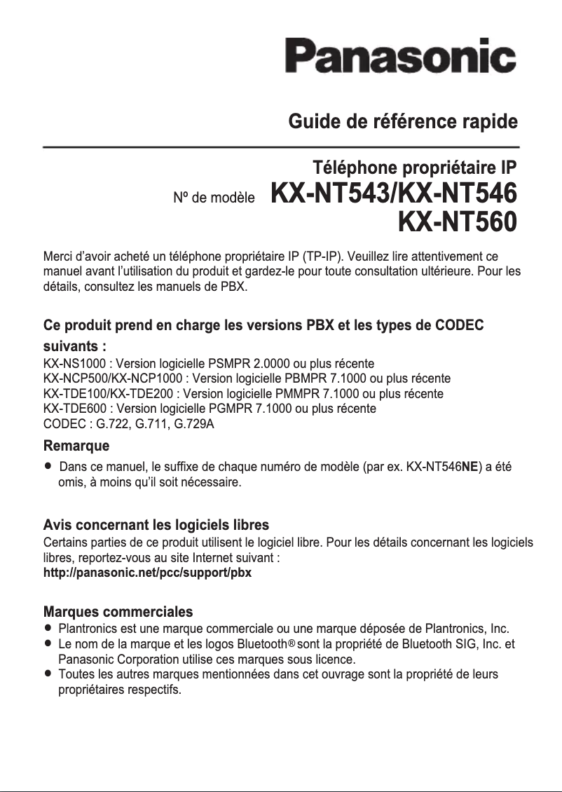 Imagen de la primera página del manual del dispositivo KX-NT560