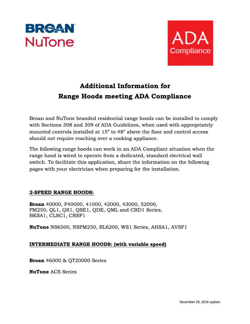 Page 1 de la notice Instructions / montage Broan 403004