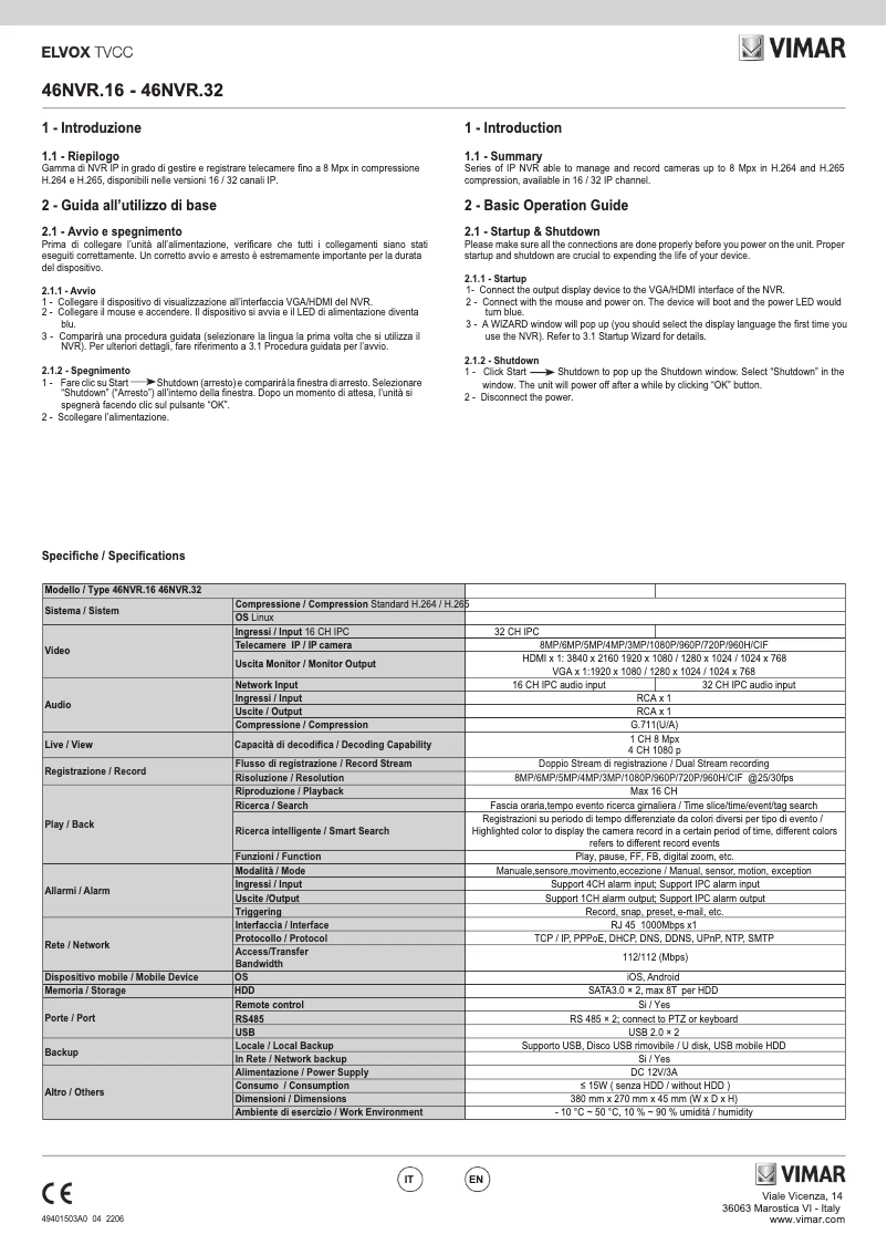 Page 1 of the manual Instructions / Assembly Vimar ELVOX 46NVR.32