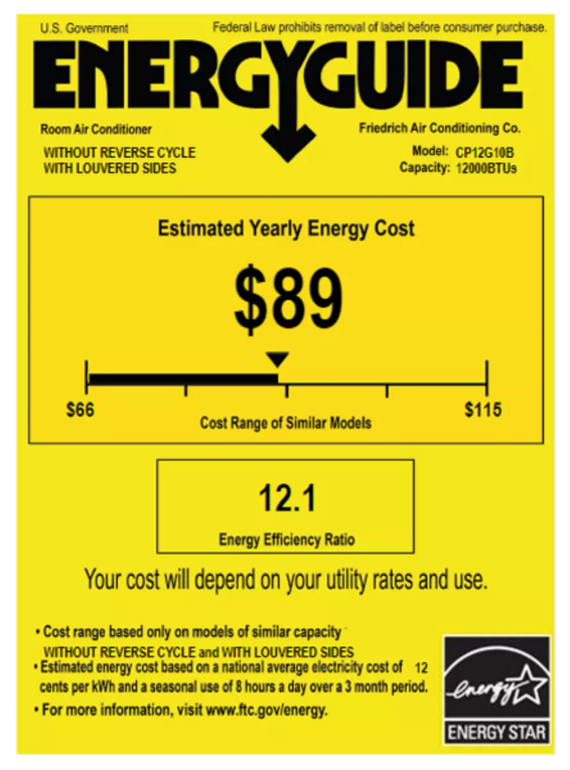 Page 1 de la notice Label énergétique Friedrich Chill CP12G10B