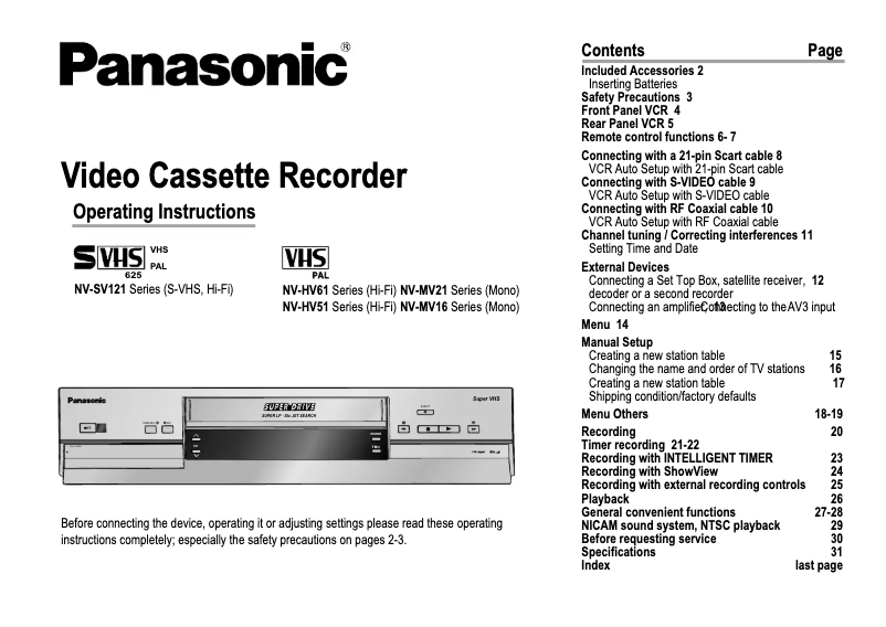 Page 1 de la notice Manuel utilisateur Panasonic NV-HV51