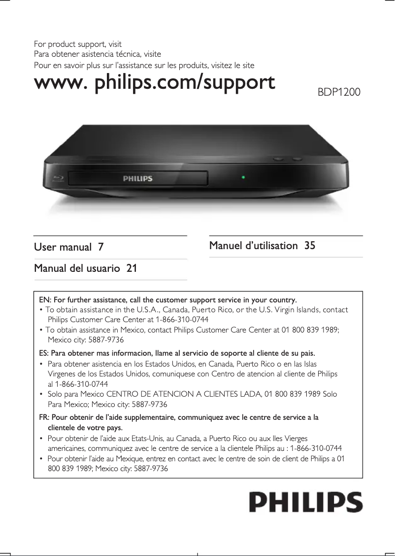 Página 1 del manual Manual de usuario Philips BDP1200