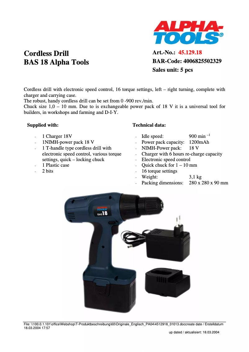 Page 1 de la notice Manuel utilisateur Alpha Tools BAS 18