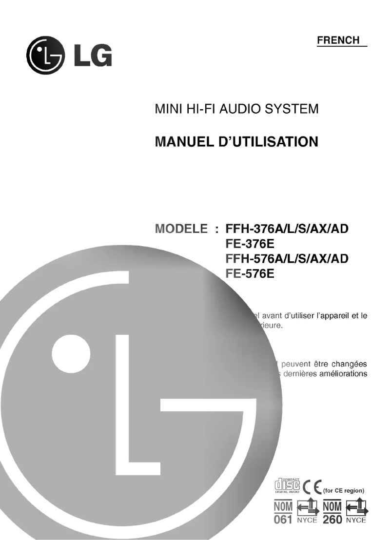 Page 1 de la notice Manuel utilisateur LG FFH-376AD
