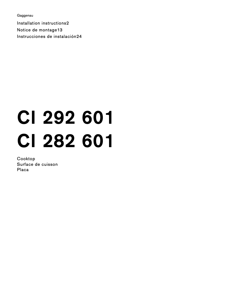 Page 1 de la notice Guide d'installation Gaggenau CI282601