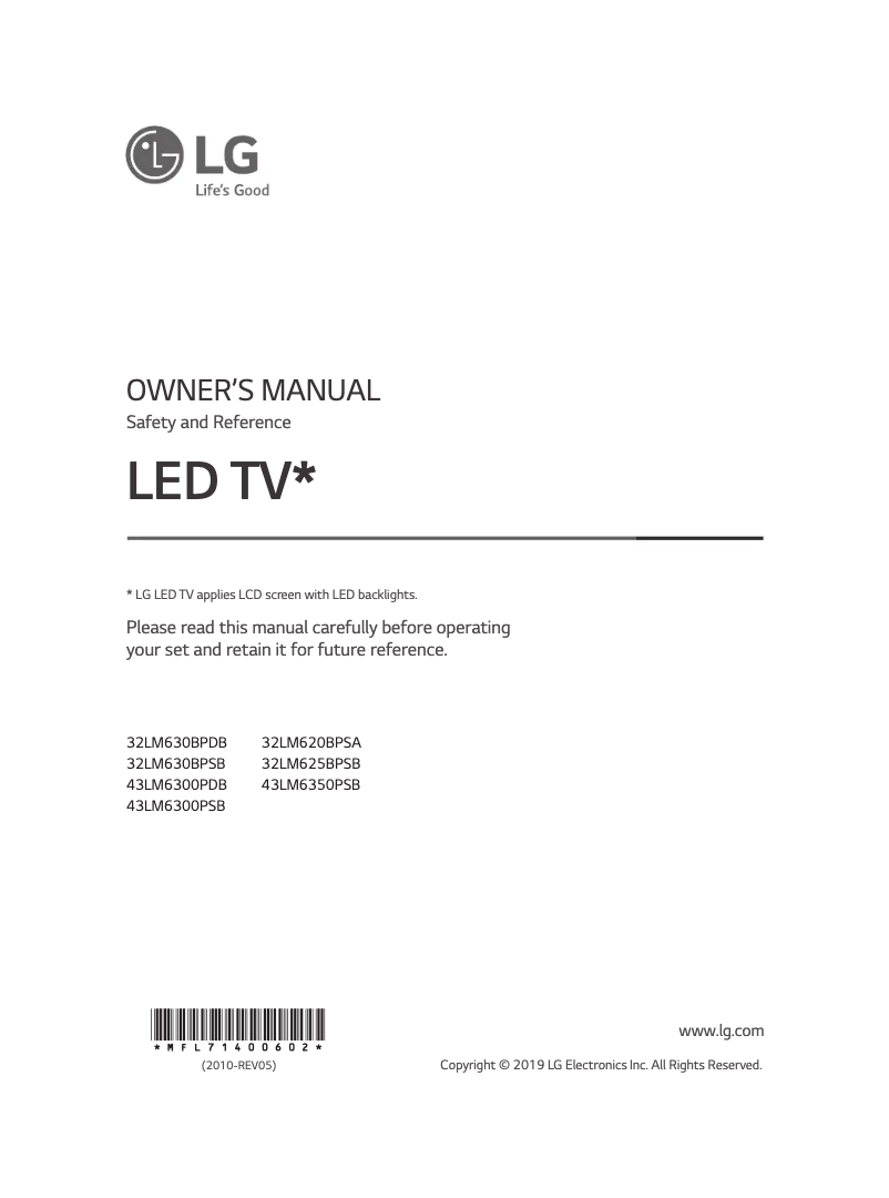 Page 1 de la notice Manuel utilisateur LG 43LM6300PSB