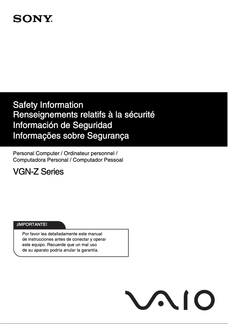 Page 1 de la notice Manuel utilisateur Sony Vaio VGN-Z820G