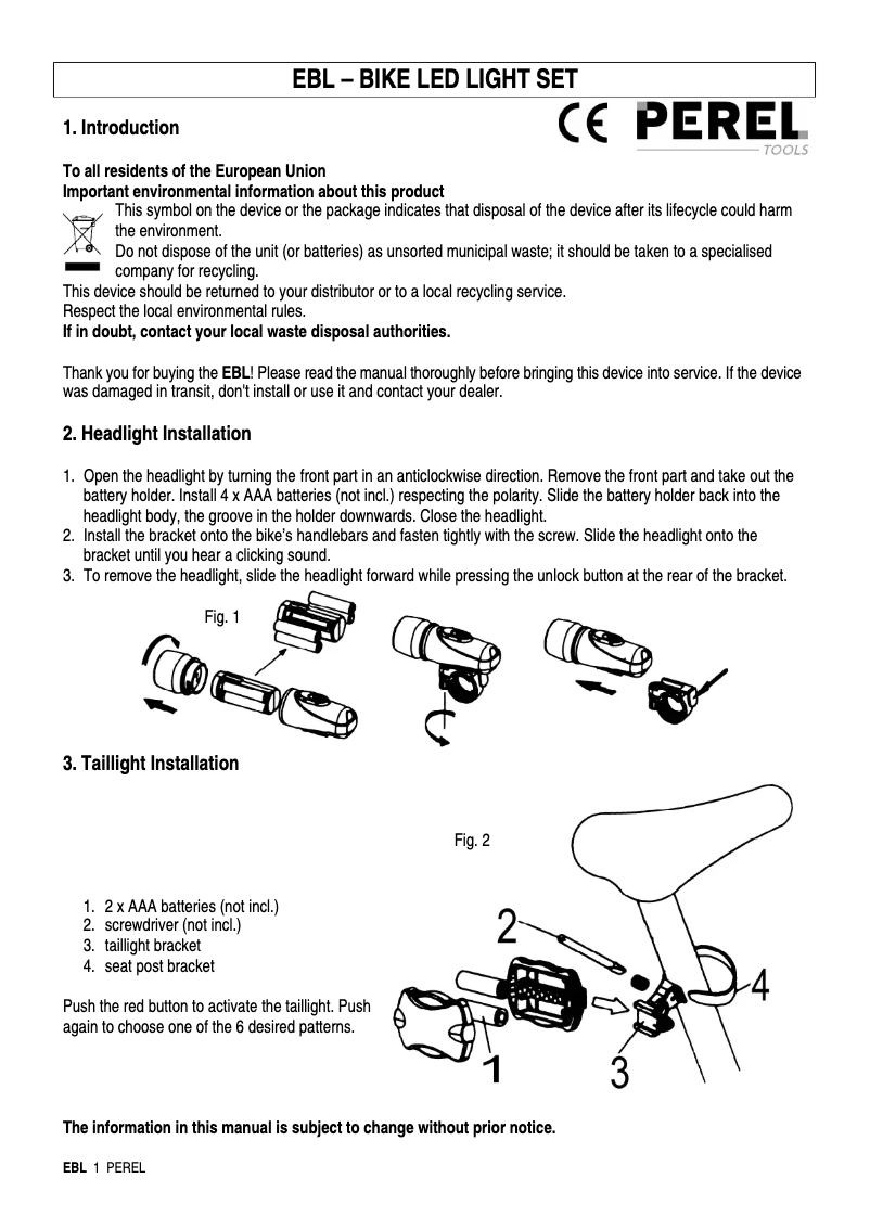 Page 1 de la notice Manuel utilisateur Velleman EBL