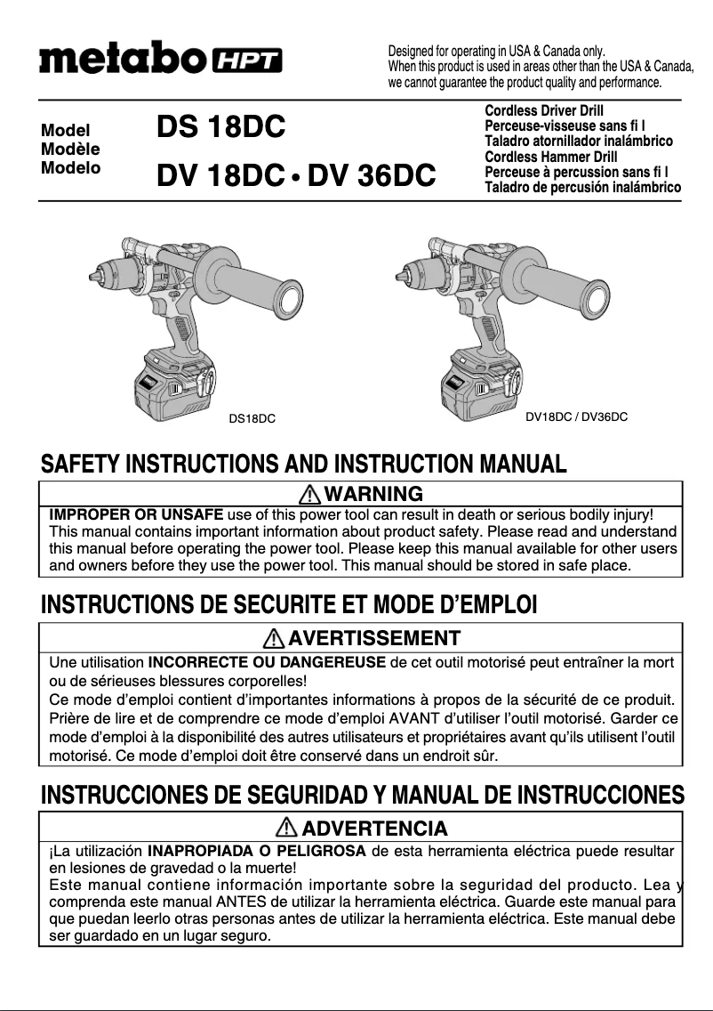 Page 1 de la notice Manuel utilisateur HiKOKI DS18DC